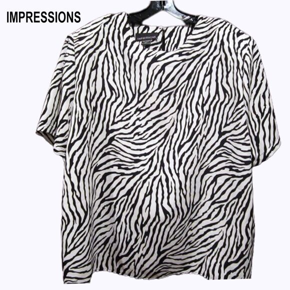 IMPRESSIONS NEW Light Academia Zebra Short Sleeve Career Blouse XL - Picture 1 of 11